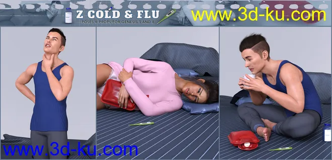 Z Cold and Flu - Props and Poses for Genesis 3 and 8模型的图片9