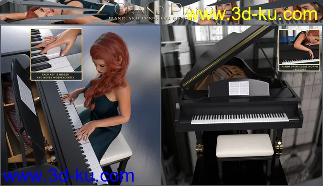 Z Grand Piano and Poses for Genesis 3 and 8模型的图片5