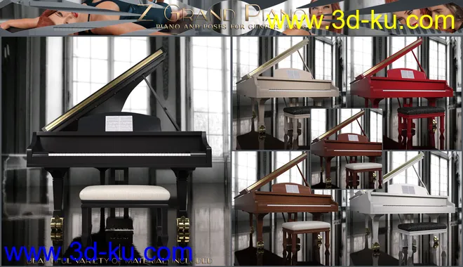 Z Grand Piano and Poses for Genesis 3 and 8模型的图片6