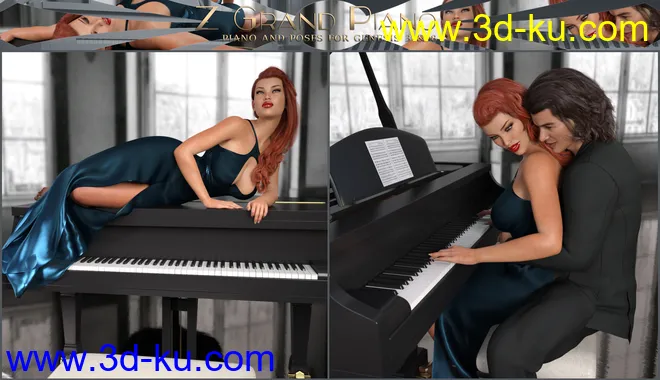 Z Grand Piano and Poses for Genesis 3 and 8模型的图片8