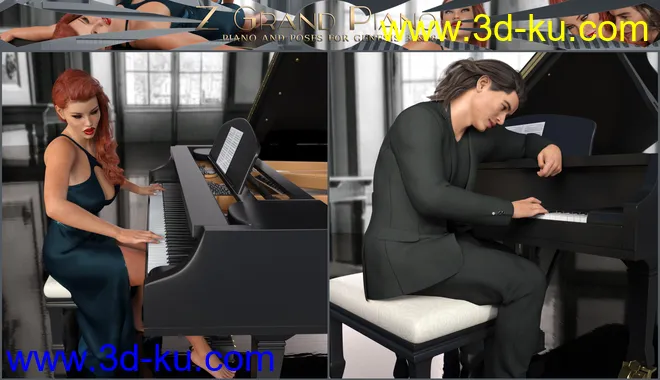 Z Grand Piano and Poses for Genesis 3 and 8模型的图片9