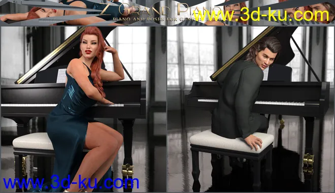 Z Grand Piano and Poses for Genesis 3 and 8模型的图片11