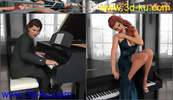 Z Grand Piano and Poses for Genesis 3 and 8模型的图片14