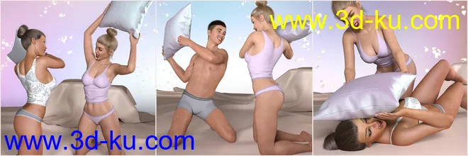 Z Pillow Fight Prop and Poses for Genesis 3 and 8模型的图片3