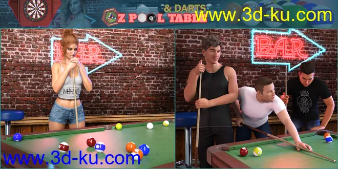 Z Pool Table and Darts for Genesis 8模型的图片6