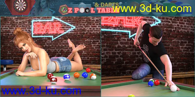 Z Pool Table and Darts for Genesis 8模型的图片8