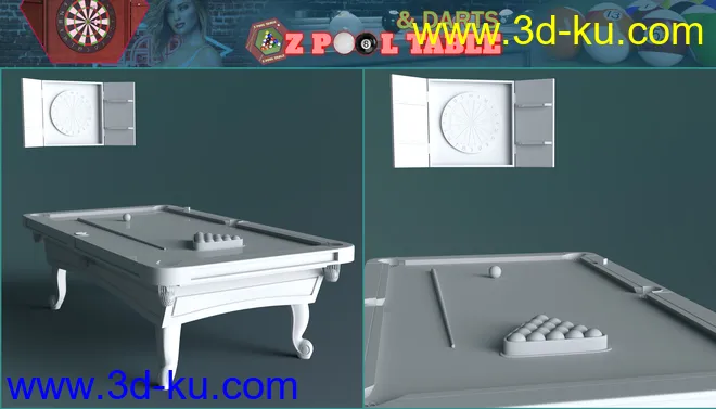 Z Pool Table and Darts for Genesis 8模型的图片14