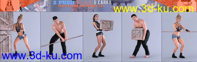 Z Push Pull and Carry Utility Poses for Genesis 3 and 8模型的图片9