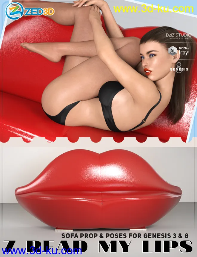 Z Read My Lips Sofa and Poses for Genesis 3 and 8模型的图片1