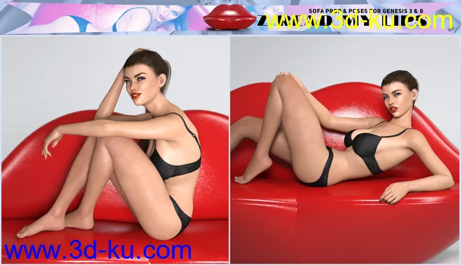 Z Read My Lips Sofa and Poses for Genesis 3 and 8模型的图片10