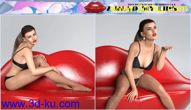 Z Read My Lips Sofa and Poses for Genesis 3 and 8模型的图片11