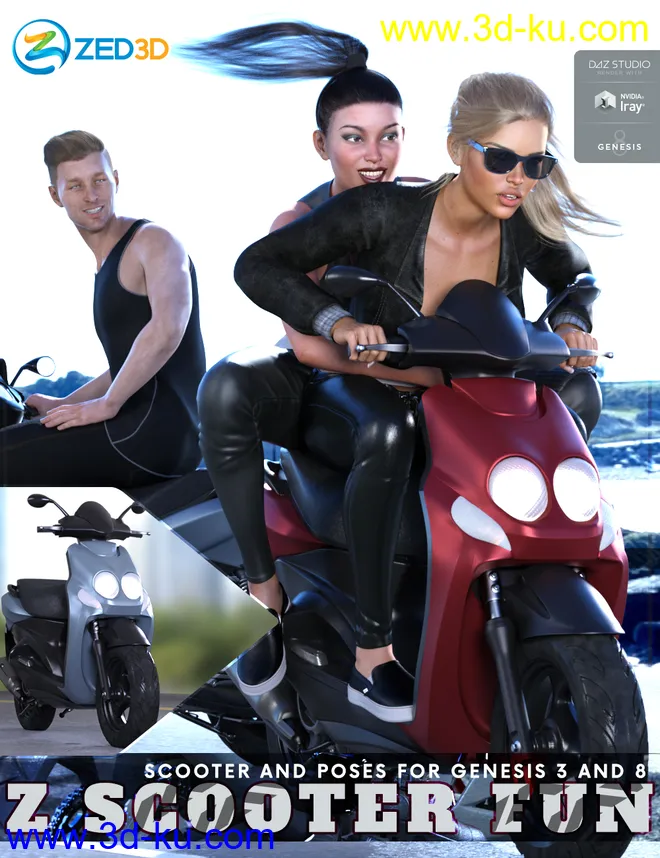 Z Scooter Fun and Poses for Genesis 3 and 8模型的图片1