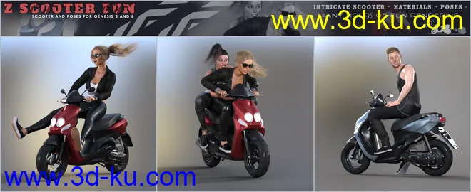 Z Scooter Fun and Poses for Genesis 3 and 8模型的图片7