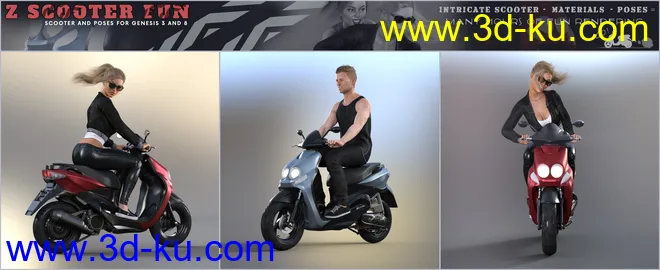 Z Scooter Fun and Poses for Genesis 3 and 8模型的图片9