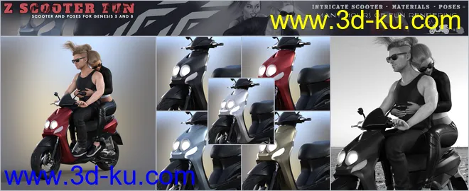 Z Scooter Fun and Poses for Genesis 3 and 8模型的图片10