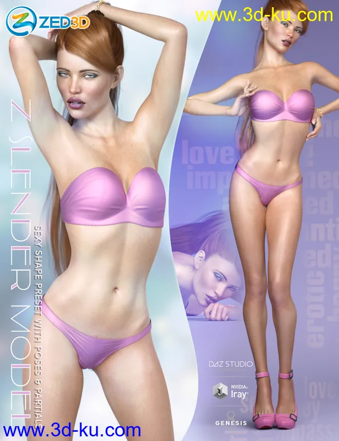 Z Slender Model Shape Preset and Poses for Genesis 8 Female模型的图片1