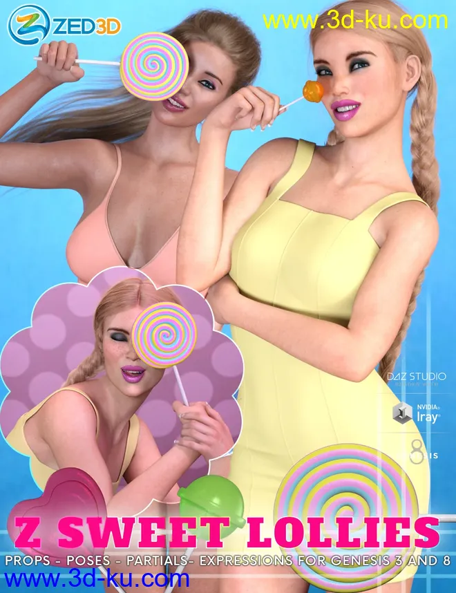 Z Sweet Lollies Props and Poses for Genesis 3 and 8 Female模型的图片1