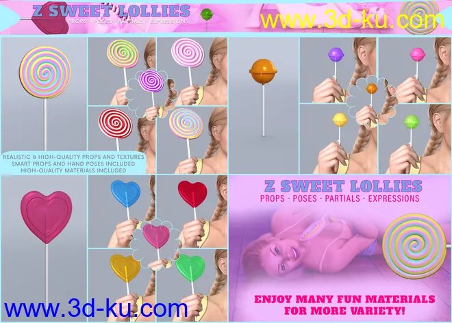Z Sweet Lollies Props and Poses for Genesis 3 and 8 Female模型的图片3