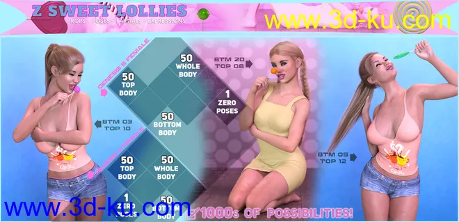 Z Sweet Lollies Props and Poses for Genesis 3 and 8 Female模型的图片4