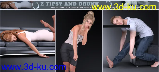 Z Tipsy and Drunk Poses and Expressions for Genesis 3 and 8模型的图片8