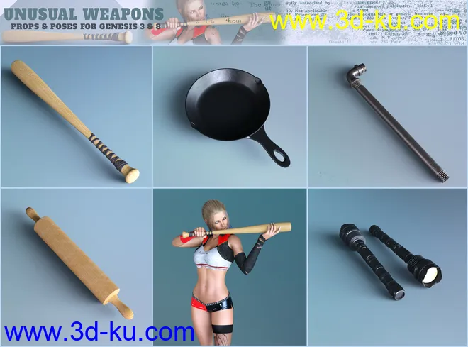 Z Unusual Weapons and Poses with Partials for Genesis 3 and 8模型的图片3