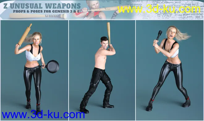 Z Unusual Weapons and Poses with Partials for Genesis 3 and 8模型的图片5