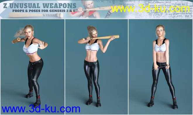 Z Unusual Weapons and Poses with Partials for Genesis 3 and 8模型的图片6