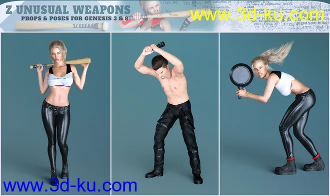 Z Unusual Weapons and Poses with Partials for Genesis 3 and 8模型的图片8