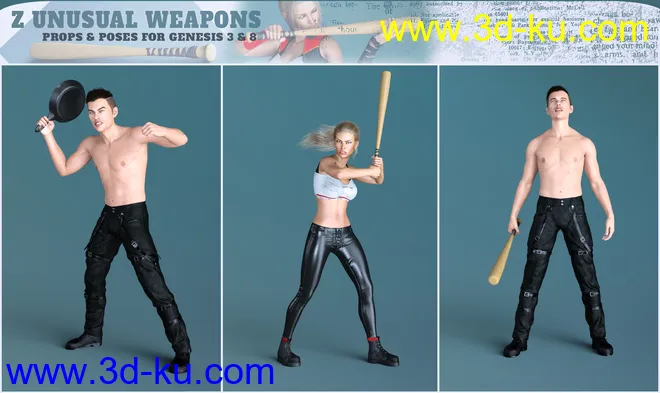 Z Unusual Weapons and Poses with Partials for Genesis 3 and 8模型的图片9