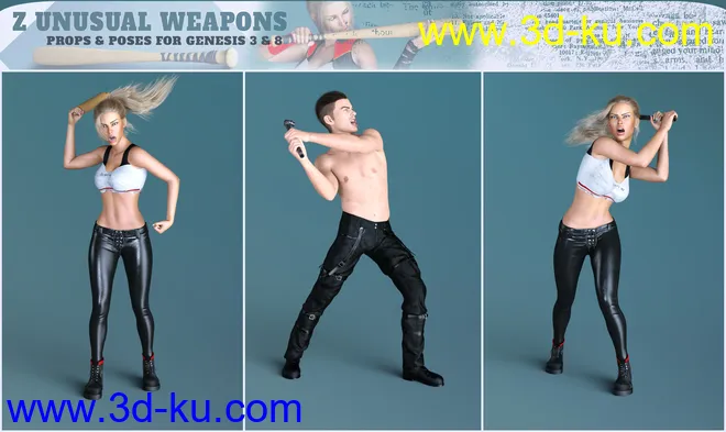 Z Unusual Weapons and Poses with Partials for Genesis 3 and 8模型的图片10