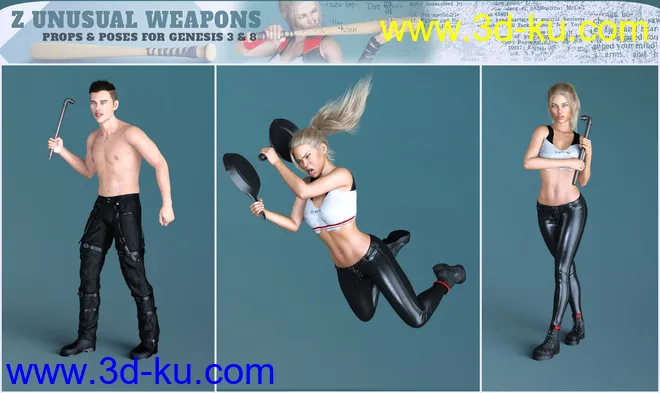 Z Unusual Weapons and Poses with Partials for Genesis 3 and 8模型的图片11