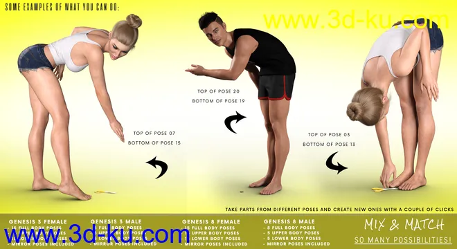 Z Utility Bending Down Poses and Partials for Genesis 3 and 8模型的图片3
