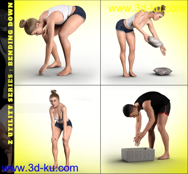 Z Utility Bending Down Poses and Partials for Genesis 3 and 8模型的图片4