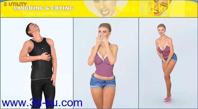 Z Utility Laughing and Crying Poses and Expressions for Genesis 3 and 8模型的图片2