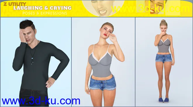 Z Utility Laughing and Crying Poses and Expressions for Genesis 3 and 8模型的图片7