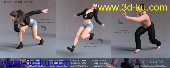 Z Variety Action Pose Collection for Genesis 3 and 8模型的图片3