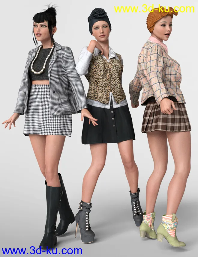 3 dForce Vintage Outfits for Genesis 8 Female模型的图片1