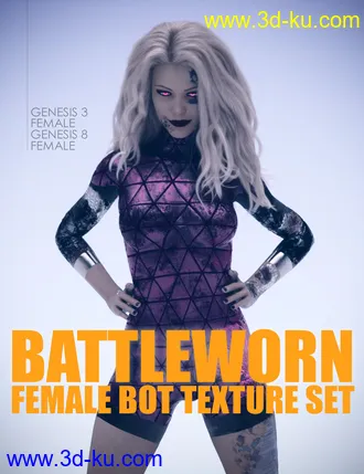 3D打印模型Battleworn Female Bot - Genesis 3 and 8 Female Texture Set的图片
