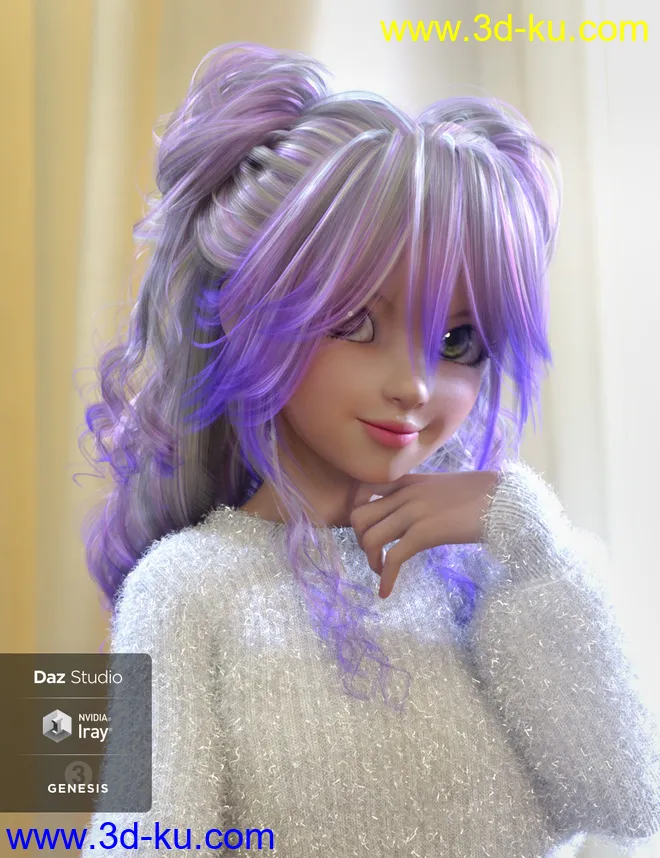 Bunny Hair for Genesis 3 and 8 Female(s)模型的图片5