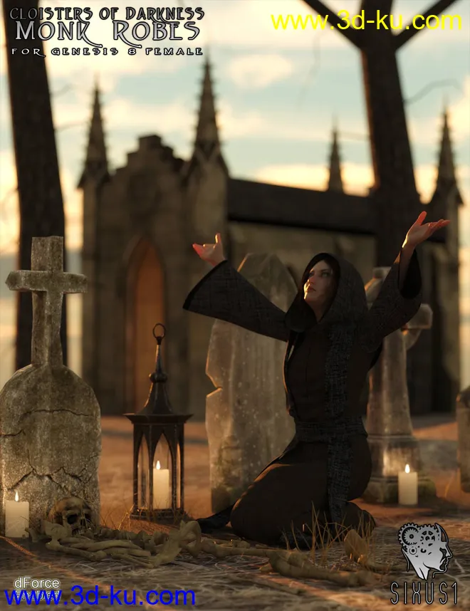 Cloisters of Darkness - Monk Robes for Genesis 8 Female模型的图片1