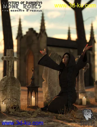 3D打印模型Cloisters of Darkness - Monk Robes for Genesis 8 Female的图片