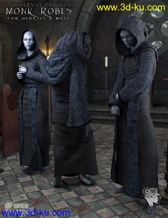 Cloisters of Darkness - Monk Robes for Genesis 8 Male模型的图片1