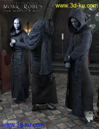 3D打印模型Cloisters of Darkness - Monk Robes for Genesis 8 Male的图片