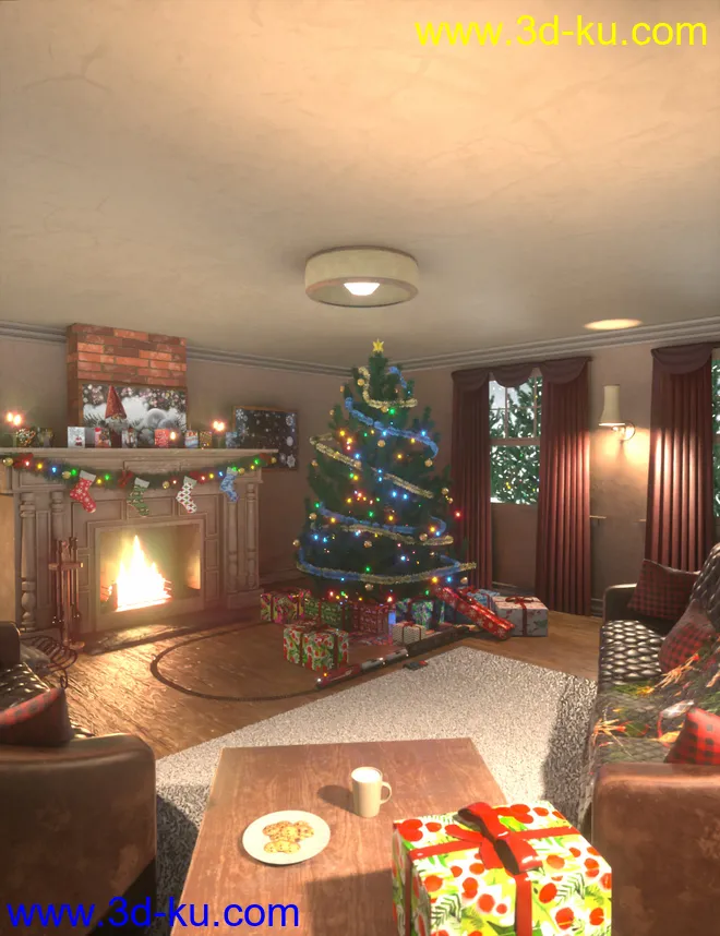Cozy Christmas Living Room模型的图片1