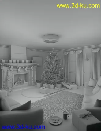 3D打印模型Cozy Christmas Living Room的图片