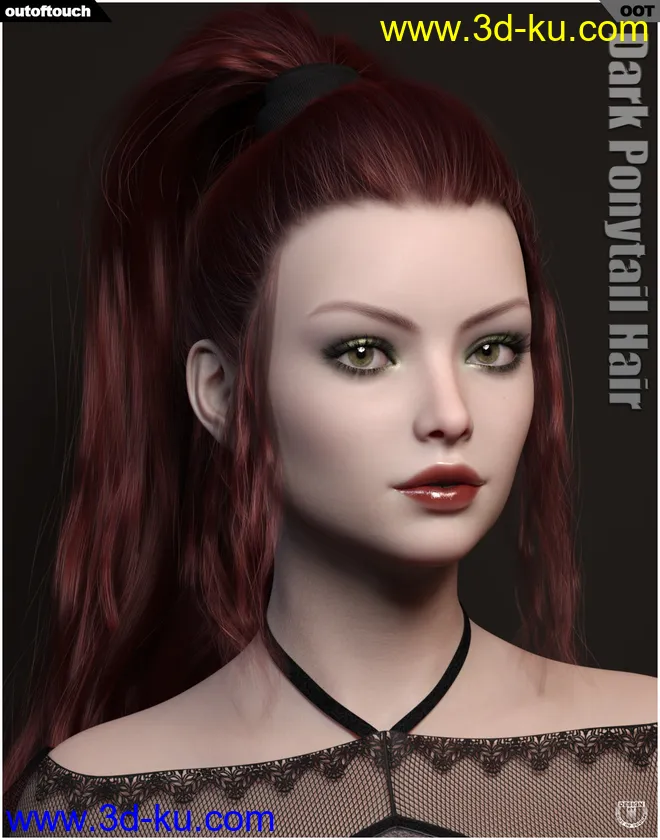Dark Ponytail Hair for Genesis 3 and 8 Female模型的图片1
