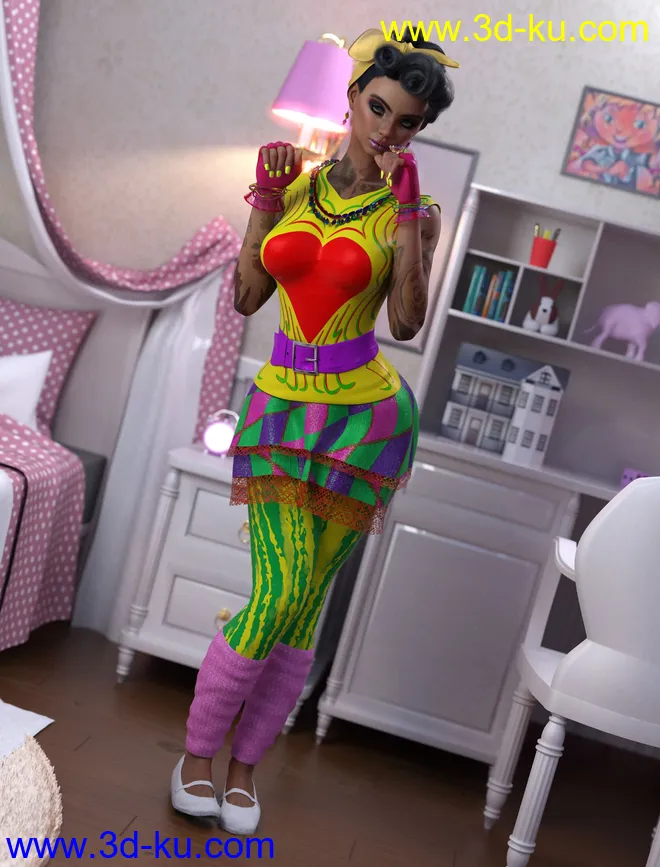 dForce 80's Valley Girl Outfit for Genesis 8 Female(s)模型的图片8