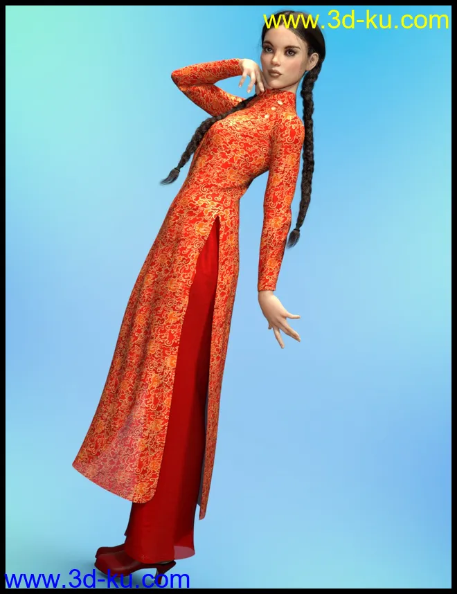 dForce Ao Dai Outfit for Genesis 8 Female(s)模型的图片2