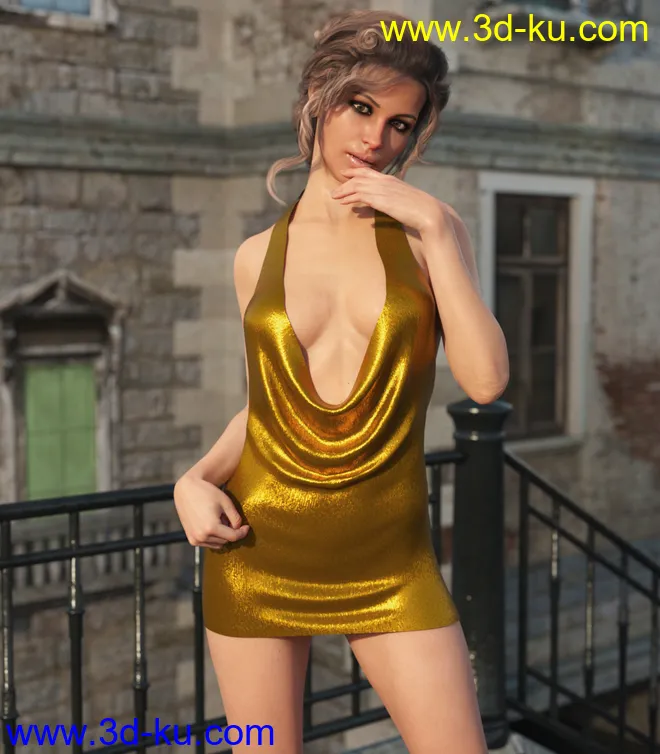 dForce Deep Neck Mini Dress for Genesis 8 Females模型的图片1