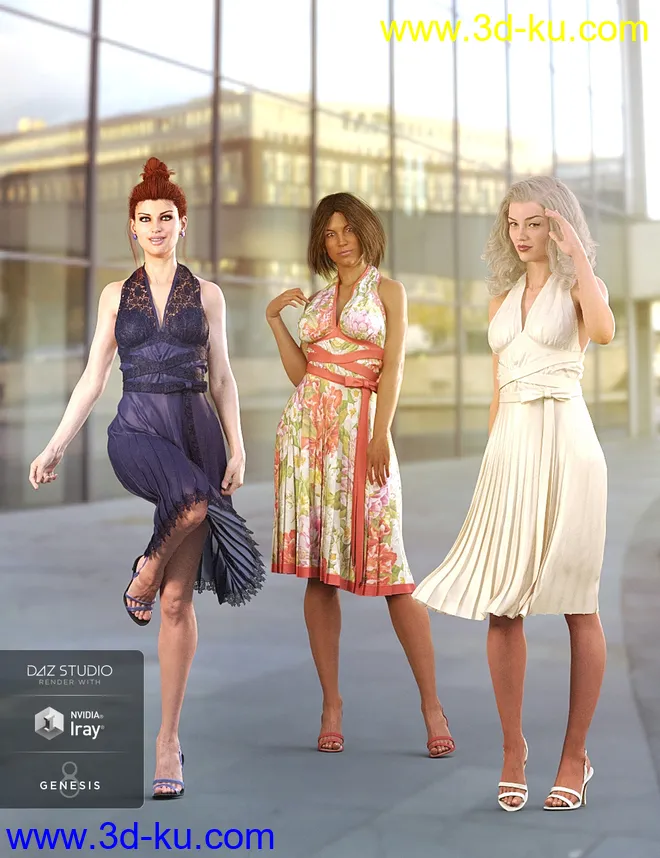 dForce Diva Iconic Halter Dress Outfit for Genesis 8 Female(s)模型的图片4
